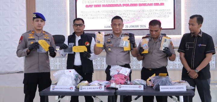 Polres Rohil Ungkap 3,98 Kg Sabu dan Ribuan Exatasi Jaringan Internasional
