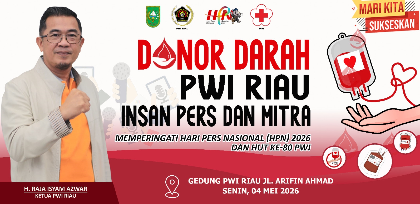 Sambut HPN dan HUT ke 80 PWI Riau Gelar Donor Darah