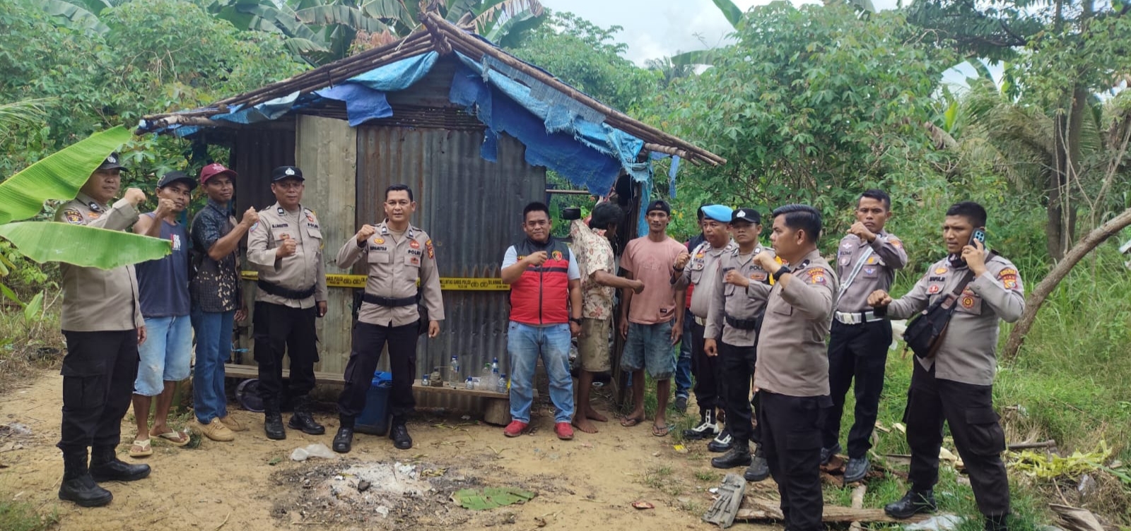 Tekan Peredaran Narkoba Polsek Pujud Pasang Police Line Gubuk di Dusun Hulu Bangko